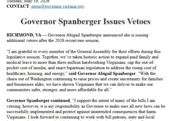 Gov. Spanberger Issues Vetoes: Class Action Lawsuits, Retail Marketplace for Cannabis Products, Prescription Drug Affordability, etc.
