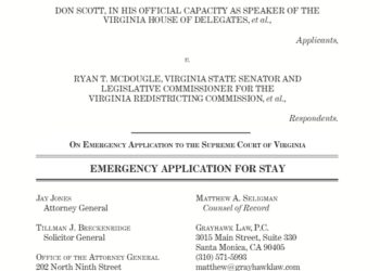 VA Democrats’ Emergency Application to the U.S. Supreme Court Argues VA Supreme Court’s Decision Was “deeply mistaken,” “violates federal law in two separate ways”