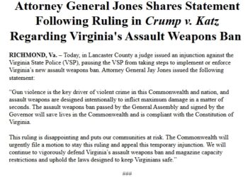 After Judge Issues Injunction Against Virginia’s New Assault Weapons Ban, AG Jay Jones Vows To “urgently file a motion to stay this ruling”