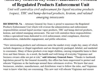 Virginia AG Jay Jones Announces Creation of Regulated Products Enforcement Unit