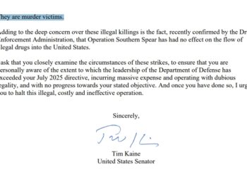 Sen. Tim Kaine Sends Letter to Trump, Says “the United States has killed individuals [in the Caribbean, Pacific] who are not involved in narcotrafficking…They are murder victims.”