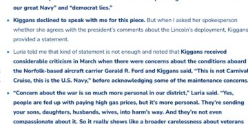 Rep. Jen Kiggans (R-VA02) Defended Trump’s War Over Navy Service Members Who Fight For Our Country
