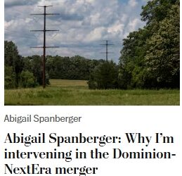 VA Gov. Abigail Spanberger Emphasizes “Three Nonnegotiable Priorities” for Proposed Dominion-NextEra Merger; “will formally request to be a party to the case”