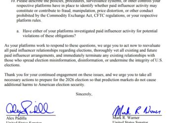 Sen. Mark Warner and Sen. Alex Padilla Demand Answers from Prediction Market Companies Paying Influencers Spreading Election Disinformation